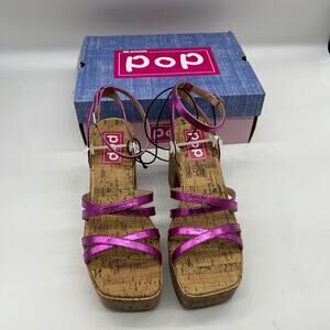 Pop Womens Admission Heeled Sandals Pink Fuschia Size 9M